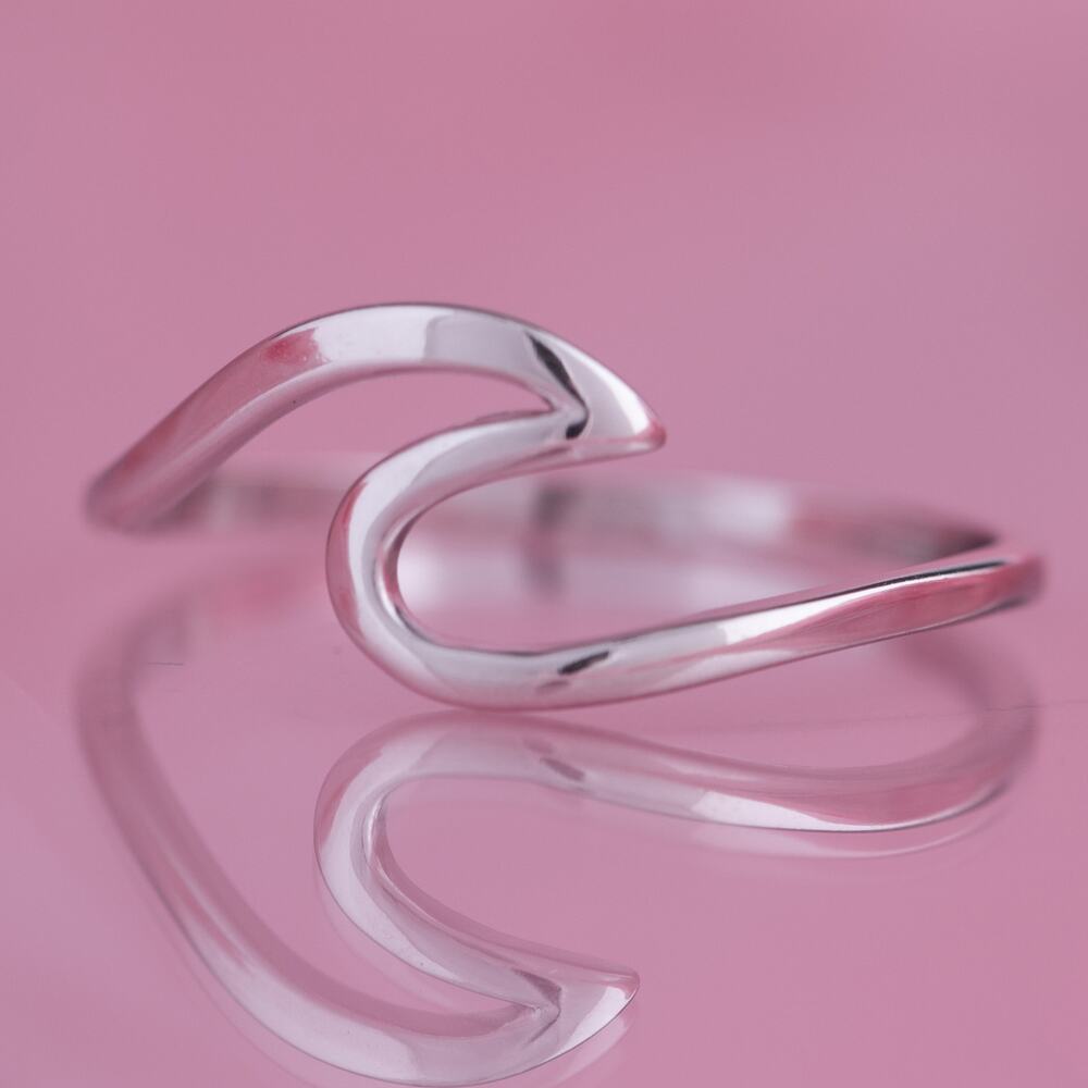 925 Sterling Silver Wave Design High Polish Rhodium Finish Ring